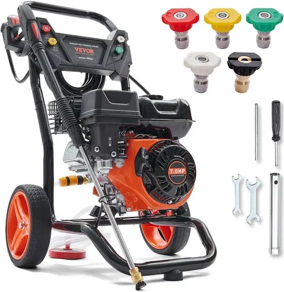 VEVOR Gas Pressure WASHER, 3600 psi 2.6 GPM, Gas Powered Pressure Washer with Copper Pump, Spray Gun and Extension Wand, 5 Quick Connect Nozzles,