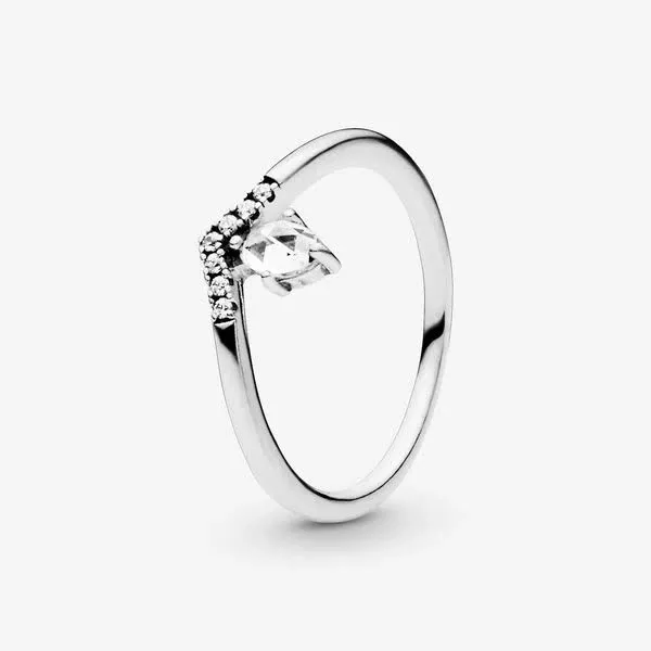 Pandora Classic Wishbone Ring - Sterling Silver Ring for Women - Layering or Stackable Ring - Gift for Her - Sterling Silver with Clear Cubic Zirconia - Size 4.5, No Gift Box