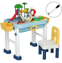 6 in 1 Kids Activity Table Chair Set 2PCS Toddler Luggage Building Block Table