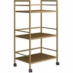 Novogratz Helix 3 Shelf Metal Rolling Utility Cart - Gold