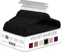 Velvet Hangers 30 Pack - Non Slip Black Felt Hangers with 360° Rotatable Hook...