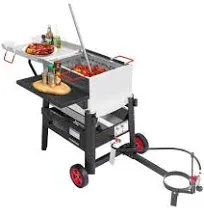 Creole Feast CFB3001 70 QT Crawfish Boiler, Outdoor Single Sack Propane Gas Seafood Cooker with Foldable Cylinder Bracket and Stirring Paddle for Seafood & Crawfish Season, Silver & Black