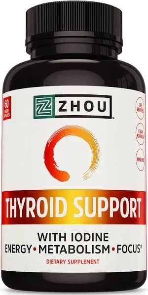 Zhou Thyroid Support Complex with Iodine | 30 Servings, 60 Caps