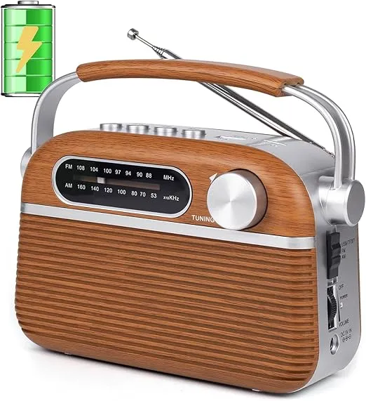 ONGTEED Portable Am FM Analog Radio Plug in Wall with Bluetooth Speak, 3-Way Power Sources, Built-In Rechargeable Battery, AC or D Battery Operated