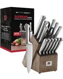 Master Maison 15-Piece Premium Kitchen Knife Set With Block | German Stainles...