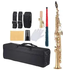 Brass Straight Soprano Saxophone Bb B Flat Sax Woodwind Instrument Full Set B5J6