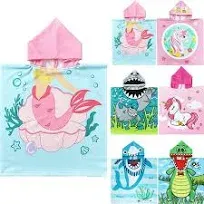 Novforth Mermaid Kids Hooded Beach Towel Pool Bath Towel Soft Absorbent Poncho, 24 inch x 24 inch, Pink, Size: 24x24 (1-6 Years Kids)