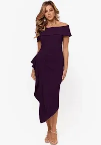 Betsy & Adam Womens Off the Shoulder Ruffle Dress