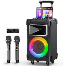 JYX Karaoke Machine with 2 Microphones, Large Bluetooth Speaker with Mic and Wheels for Outdoor Party, Home Karaoke Speaker PA System with LED Light, AN20