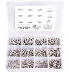 T Nuts 2020 Series M3 M4 M5 T Slot Nut Hammer Head Fastener Nut Nickel Plated Carbon Steel Assortment Kit and M3 M4 M5 Hex Button Head Cap Screw Bolts (304 Stainless Steel) for Profile Groove 600Pcs