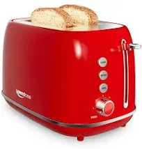 2 Slice Stainless Steel Toaster Retro with 6 Bread Shade Settings, Bagel, Cancel