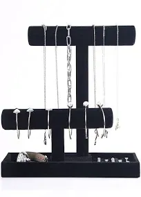 Coward 2 Tier Necklace Bracelet Holder Organizer With ring Tray, Black Velvet 