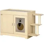 PawHut 3-in-1 Cat Litter Box Enclosure & Elevated Cat Bed Tree with Scratching Posts for Large & Small Kitties, Hidden Cat Litter Cabinet