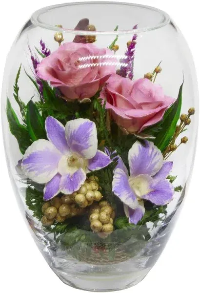 Fiora Flower Orchids and Roses in a Vase