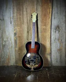 Recording King RR-41E-VS Rattlesnake Round Neck Resonator Vintage Sunburst | Reverb