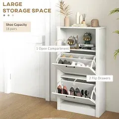 HOMCOM Shoe Storage Cabinet with Open Compartment and 2 Flip Drawers