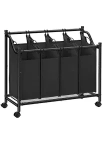 Heavy-Duty 4-Bag Rolling Laundry Sorter Storage Cart with Wheels - Black - 37 3/8"L x 15 7/8"W x 29 1/8" / 34 5/8"H - Bed Bath & Beyond - 34780513