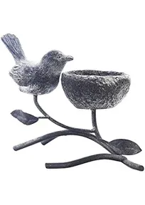 Marbrasse Votive Candle Holders, Vintage Home Decor Centerpiece, Iron Branches, Resin Bird and Nest, Tabletop Decorative TeaLight Candle Stands,Creative Artwork (Grey Black)