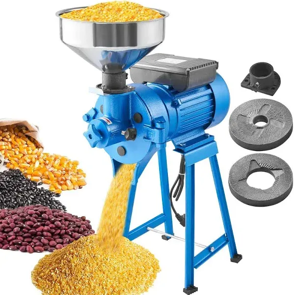 VEVOR Electric Grain Mill Grinder, 1500W 110V Spice Grinders, Commercial Corn Mill with Funnel, Thickness Adjustable Powder Machine, Heavy Duty Feed Flour Cereal Mill Wheat Grinders, Dry &amp; Wet Grinder