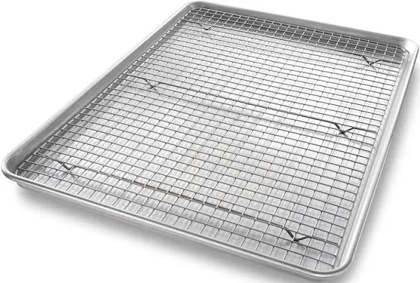 USA Pan 1607CR Bakeware Extra Large Sheet Baking Pan and Bakeable Nonstick Cooling Rack Set, XL, Metal