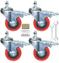 Heavy Duty Stem Caster Wheels M10-1.5X25mm Dual Locking No Noise PVC Threaded Stem Caster Wheels Pack of 4 for Workbench, Dolly, Furniture (4 Inch, Orange)