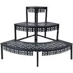 Metal Plant Stand 3 Tier Indoor/Outdoor Corner Shelf Sturdy &amp; Durable Black 23.6