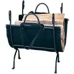 UniFlame Deluxe Black Wrought Iron Log Rack With Canvas Carrier - W-1866