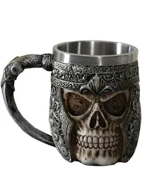 13oz Skull Coffee Mug Viking Skull Beer Mugs Stainless Steel Liner Gift for Men Father's Day Gifts