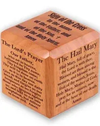 H.J. Sherman, Catholic Prayers Cube, Wood, Mahogany, 2 1/2 inches