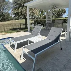 PURPLE LEAF Outdoor Chaise Lounge Set Adjustable Sunbathing Recliner with Side Table for Poolside Beach Outside Patio Aluminum Chaise Lounger Grey