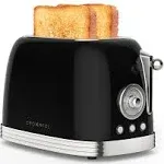 CROWNFUL 2-Slice Toaster, Extra Wide Slots Toaster, Retro Stainless Steel with Bagel, Cancel, Defrost, Reheat Function and 6-Shade Settings, Removal