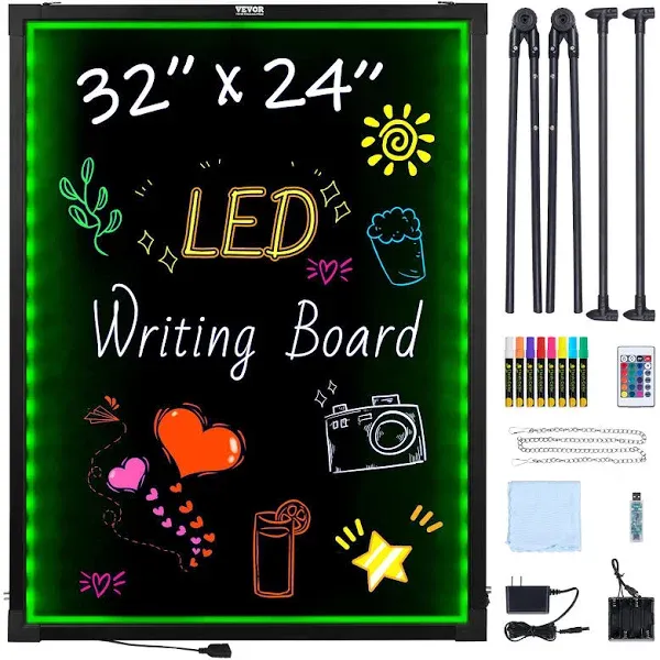 VEVOR LED Message Writing Board, 32"x24" Illuminated Erasable Lighted Chalkboard, Neon Effect Menu Sign Board, Drawing Board with 8 Fluorescent Chalk Markers and Remote Control