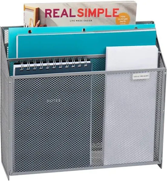 Mind Reader Vertical File Storage, Desktop Organizer, Wall Mount, Office, Metal Mesh, 12.5" L x 3.75" W x 11.5" H, Silver