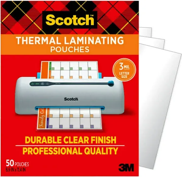 3M Scotch Thermal Laminating Pouches, 3 Mil, 8.9&#034; x 11.4&#034; (50 Pack)