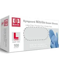 Synguard Nitrile Exam Gloves, Blue, Large, Box of 100