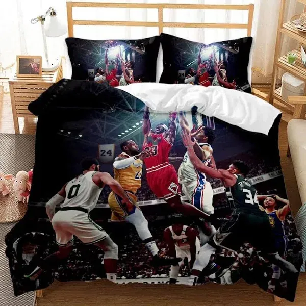 Xuan 3PC Sports Basketball Bedding Set-Twin (68x86 inch) 3D Basketball Duvet Cover Set for Teen Basketball Fans(1 Duvet Cover + 2Pillowcase)