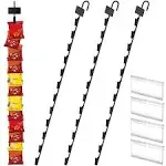 Hanging Merchandise Strips with Hooks, Pack of 4 – 31”Chip Rack with 12 Clips, Chips Holder, Hanging Display Strip for Retail Displaying (Black)