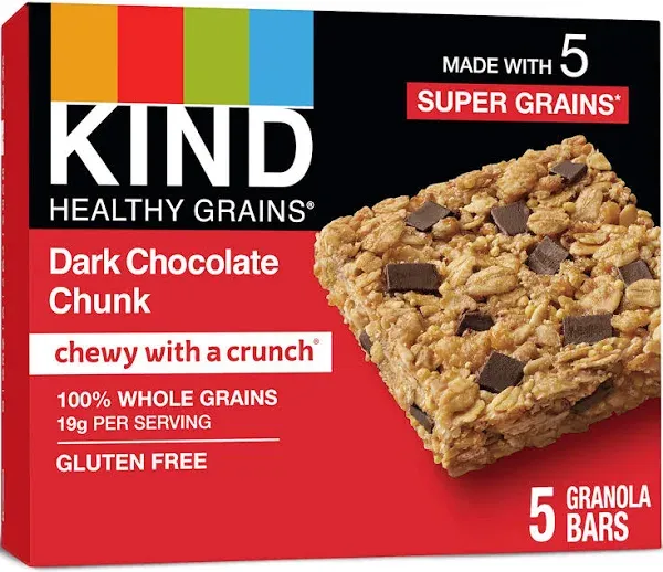 KIND HEALTHY GRAINS Dark Chocolate Chunk Bars, Gluten Free Bars, 1.2 OZ Bars (40 Count)