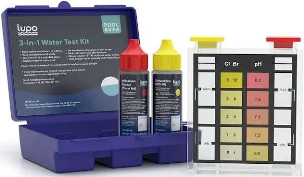 Lupo 3-in-1 Pool Test Kit | Pool Testing Kit for Residential Swimming Pools & Spas for Testing Total Chlorine, Total Bromine & pH | Chemical Test Kit for Quick & Accurate at-Home Pool Water Testing