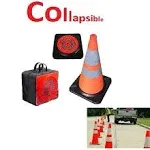 VIEWBRITE Collapsible Traffic Cones with LED Lighting - Safety Cones Emergency Road Cones Parking Cones Orange Collapsable Cones with Heavy-Duty Rubber Base - 28 inches Tall - 4 Pack