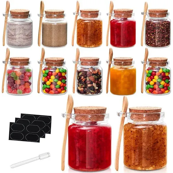 YEBODA 10oz Small Glass Storage Jars with Cork Lids and Spoons Yogurt Containers for PantryBathroomSpicesHoneyMousseCandyC