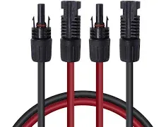 Renogy 10FT 12AWG Solar Panel Female and Male Connectors, Extension Cables-Pair, 1 Pair 10' 12 Gauge Red and Black