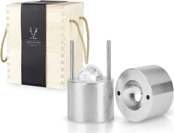 Viski Ice Ball Press Aluminum Ice Press for Whiskey Bourbon Scotch Old Fashioned Cocktail & Rocks Beverage, Clear Ice Ball Maker Mold Size, Barware Equipment & Gift Essentials, 55mm / 2.1", Silver