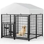 ROOMTEC Large Dog Kennel Outdoor Pet Pens Dogs Run Enclosure Animal Hutch Metal Coop Fence with Rotating Bowl