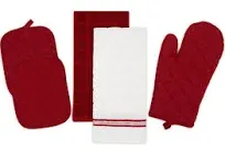 5pc Kitchen Towel Set (Mainstays) 1 Oven Mitt, 2 Pot Holders, 2 Kitchen Towels