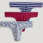 Jockey Men's Casual Cotton Stretch Thong - 3 Pack 2XL Funky Marina floral/red Pear/Soft Blue Fall Stripe