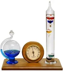 Lily's Home Analog Weather Station, with Galileo Thermometer, Glass Barometer, and Analog Hygrometer, 5 Multi-Colored Spheres (10.5 in x 12 in)