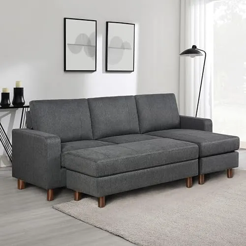 Abbyson Living Elaina Fabric Reversible Sectional and Ottoman