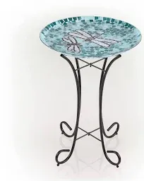 Alpine Corporation Dragonfly Duo Mosaic Glass Birdbath