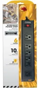 Prime Wire & Cable PB801120 6-Outlet Metal Power Strip with 14-3 SJT 10-Feet Cord,Black